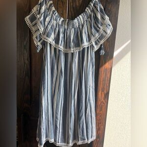Luxology Dress- Blue White Striped Crochet Lined Rayon- size 12 like new